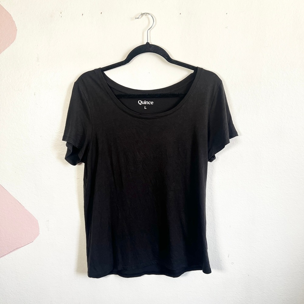 Quince Womens XL Black Cotton Modal V-Neck Short Sleeve T-Shirt‎ Staple